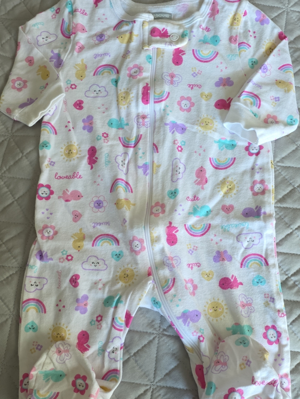 Garanimals White Footed One-Piece with Pastel Rainbows & Animals